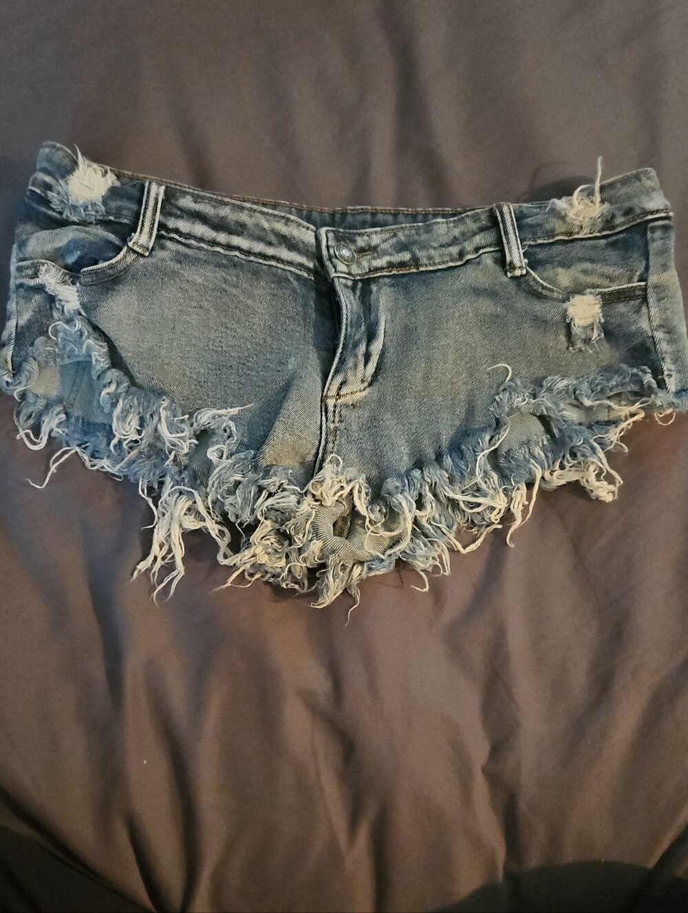 Denim Frayed Hem Women's Shorts - Blue